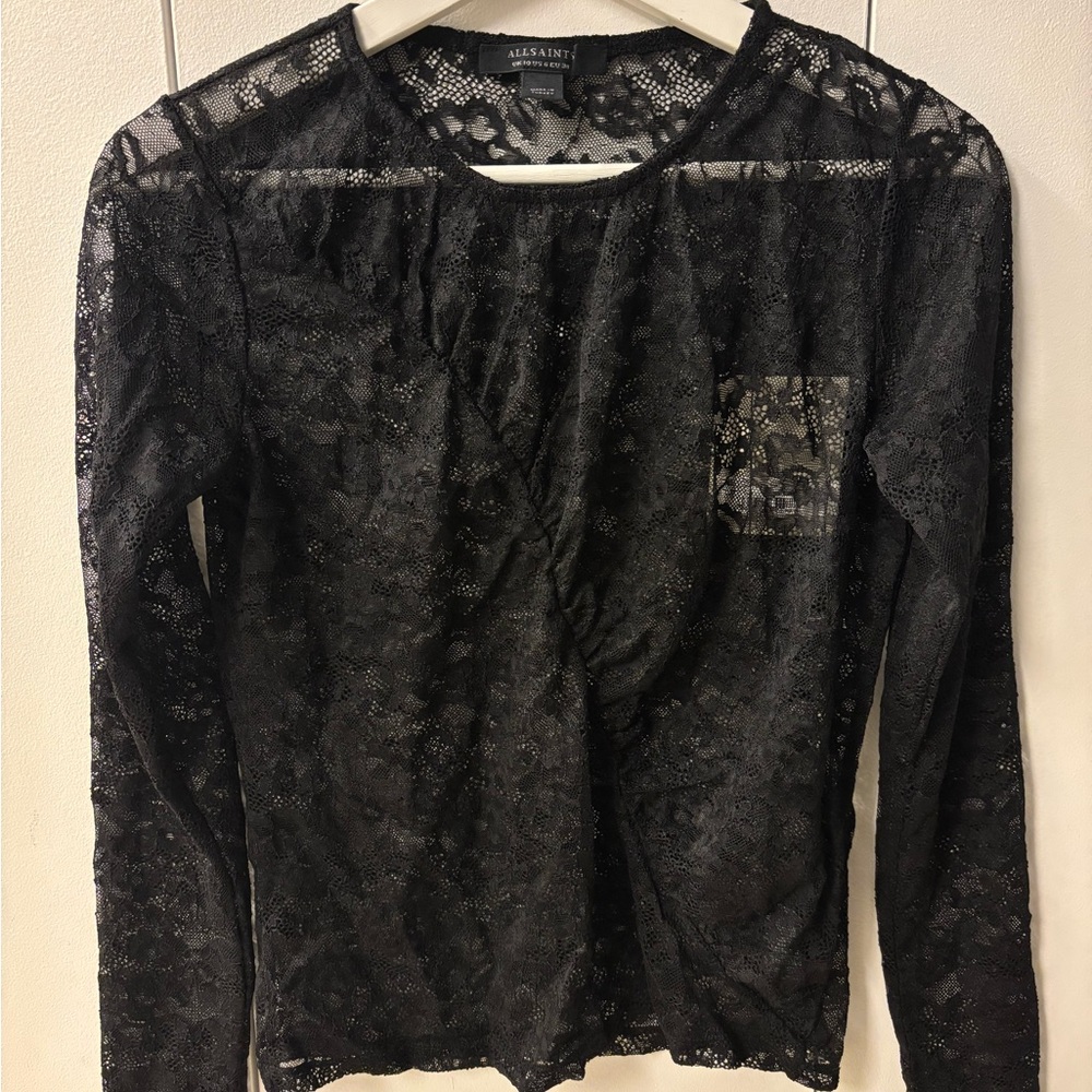 All Saints Black Sheer Lace Blouse